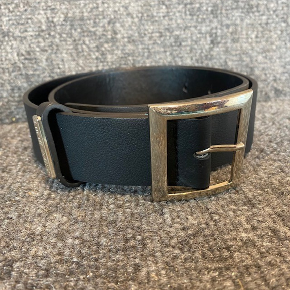 Nine West Black Faux Leather Belt Silver Square Buckle Women Small New